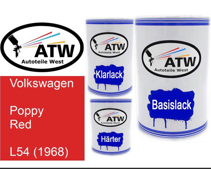 Volkswagen, Poppy Red, L54 (1968): 500ml Lackdose + 500ml Klarlack + 250ml Härter - Set, von ATW Autoteile West.